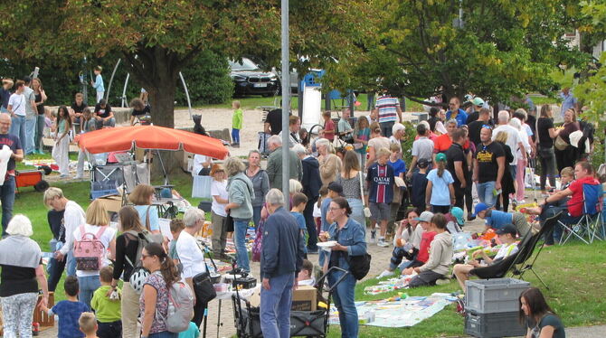 Dorffest 25 in Pliezhausen Großes Gedränge beim Pliezhäuser Dorffest, das sieben örtliche Vereine organisierten, herrschte vor allem beim Flohmarkt neben d