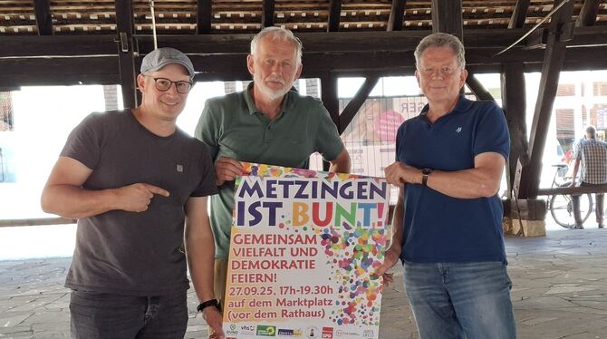 Metzingen ist bunt Hack Lusch-Prechatzky Bräuchle SPD-Stadtrat Alexander Hack (links) ist der Initiator des »Metzingen ist bunt«-Bürgerfests und hat die Grünen um Thomas Lusch-Pr