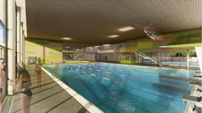 Das  25 Meter lange Schwimm- und Sportbecken innen ist C-wettkampftauglich.