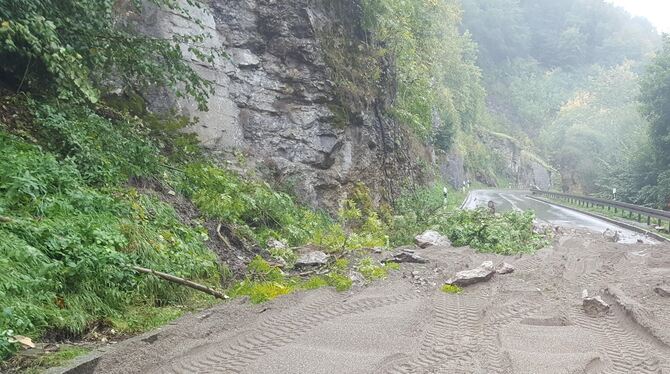 Steine und Felsen, die sich lose im Hang befunden haben, waren auf die Honauer Steige gestürzt. Um die Fahrbahn zu schützen, wur
