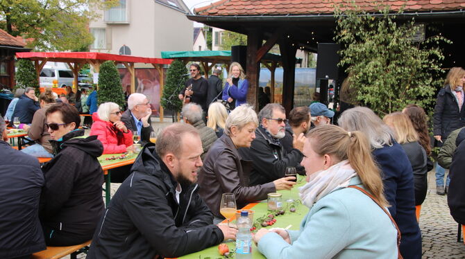Metzingen Weinlaubenfest Verkaufsoffener Sonntag Kühl, aber nicht zu kalt: Gerne ließen sich die Besucher beim Weinlaubenfest im Freien nieder