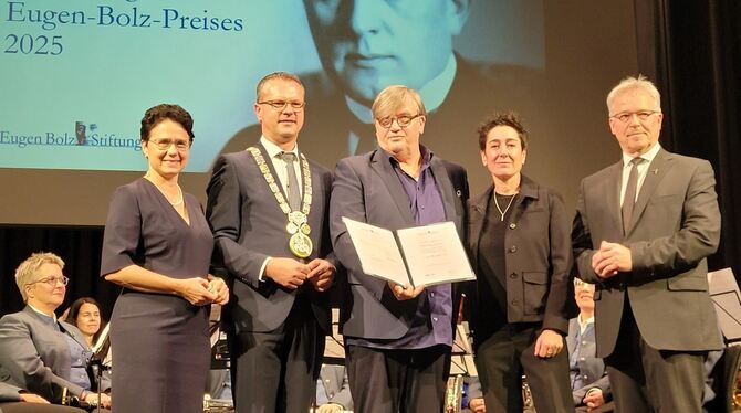 Eugen-Bolz-Preis Justizministerin Marion Gentges, Rottenburgs Oberbürgermeister Stephan Neher, Preisträger Hape Kerkeling, Laudatorin Dunja Hayal