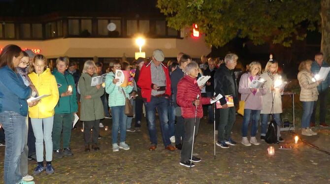 Diese Männer und Frauen haben am Tag der Deutschen Einheit auf dem Pliezhäuser Marktplatz bei Deutschland singt mitgewirkt. FOTO