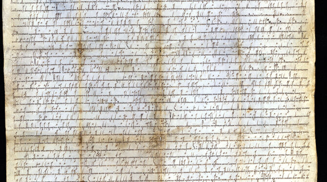 In dieser Urkunde zur Wiederherstellung des Klosters Hirsau taucht der Ortsname Metzingen in Verbindung mit einem Urkundszeugen