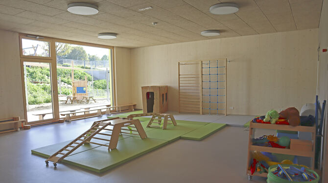 Kindergarten, Kita, Neubau, St. Raphael, Kinder, Turnraum, Bewegungsraum Im Bewegungsraum können sich die Kinder ordentlich austoben.