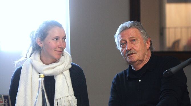 Carolin Albers und Wolfgang Alber bei der Lesung in der Buchhandlung Osiander in Reutlingen.