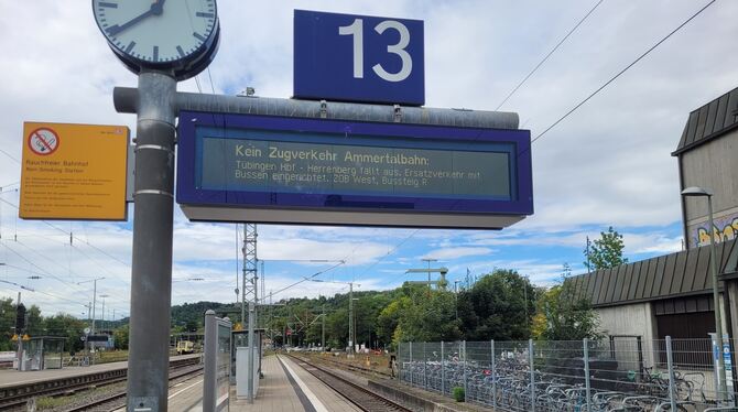 Hauptbahnhof, Ammertalbahn Ein Schild, das Bahnreisende Richtung Herrenberg mittlerweile zu Genüge kennen.