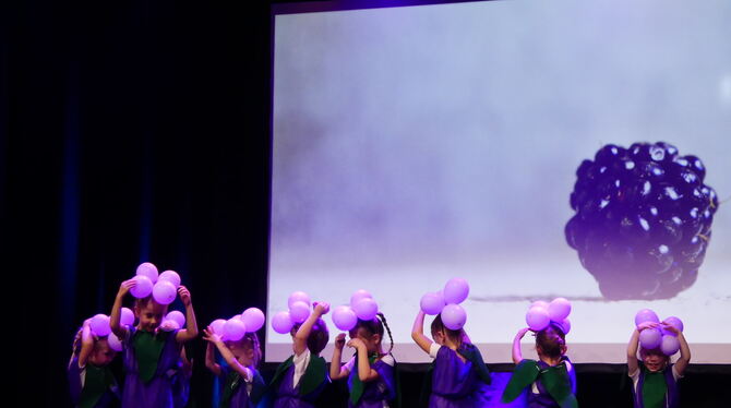 Tanzen Als Brombeeren verkleidet tanzten die Jüngsten auf der Bühne im franz.K.