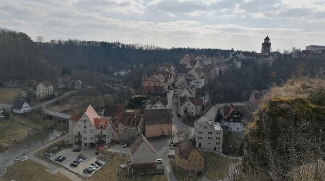 Blick auf Haigerloch vom Wanderweg aus.