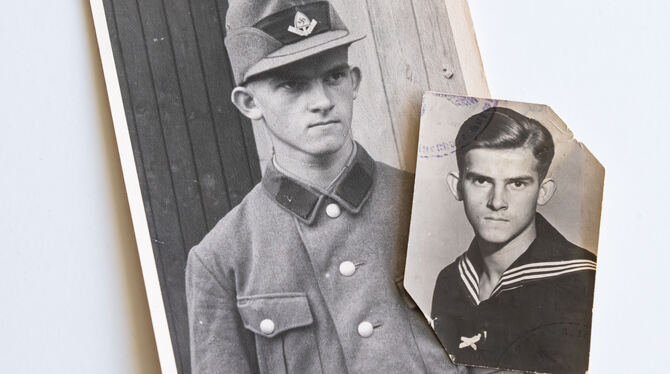 Hans Weimar Zeitzeugen Zweiter Weltkrieg Die beiden Fotos zeigen den jungen Hans Weimar. Links beim Arbeitsdienst, den er antreten musste, bevor es auf die Marinekriegss
