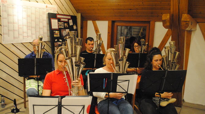 Instrument, Schalmeienzug, Verein, Farrenstall Der Verein zählt 21 aktive Mitglieder zwischen 24 und 76 Jahren. Michaela Friedrich (vorne links) gehört seit 25 Jahren dazu.