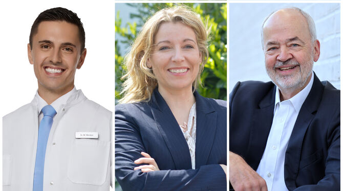 Drei der vier Podiumsgäste (von links) im Bild: Dr. Maximilian Menton, Marion Rostam und Thomas Reumann. FOTO: PR Drei der vier Podiumsgäste (von links) im Bild: Dr. Maximilian Menton, Marion Rostam und Thomas Reumann. FOTO: PR