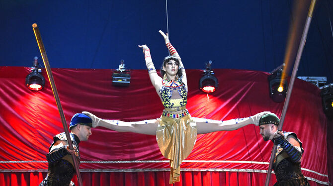 101-18308807 Werden im Zirkus bald ausschließlich Nummern mit Menschen, wie hier der Artisten-Gruppe Hametov, zu sehen sein? Der Reutlinger W