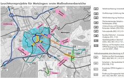 Übersicht über die zwölf Leuchtturmprojekte und erste Maßnahmenbereiche des Aktionsplans für Mobilität , Klima- und Lärmschutz d