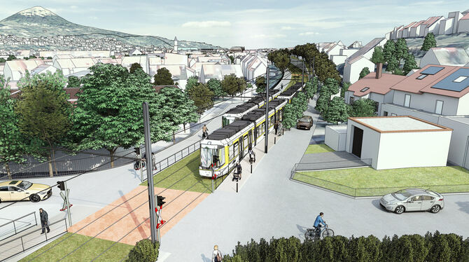 Entwurf für eine Haltestelle Große Heerstraße im Zuge der alten Bahntrasse in Pfullingen:  Wie die Stadt das Umfeld der Trasse g