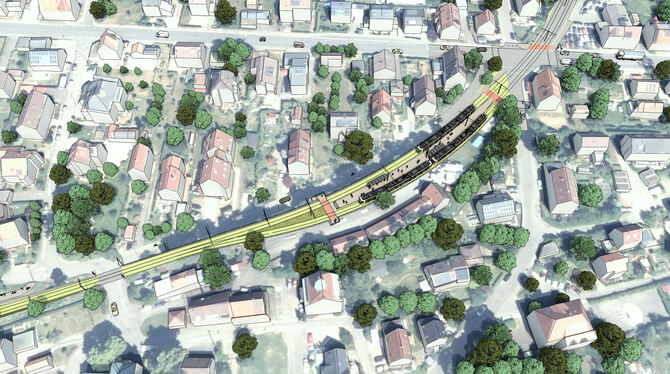 Eine Visualisierung des Zweckverbands zeigt die künftige Haltestelle Ohmenhausen Mitte zwischen der Straßenkreuzung Fehlhaldenwe