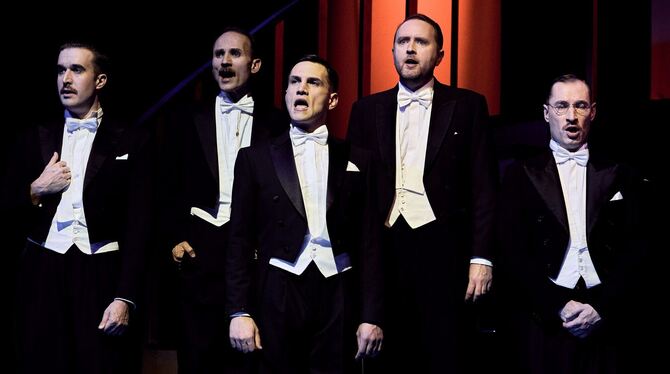 Die Reutlinger Harmonists: Samuel Meister, Magnus Pflüger, David Krahl, David Liske, Jonas Breitstadt (von links nach rechts).