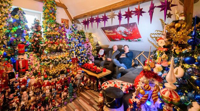 Familie schmückt ihr Haus mit 621 Weihnachtsbäumen