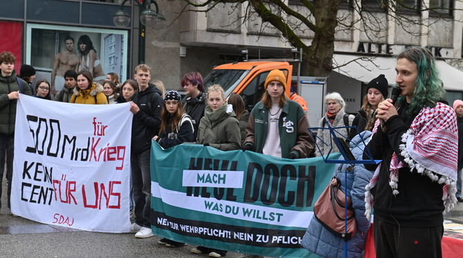 Schulstreik gegen die Wehrpflicht: Auf dem Reutlinger Marktplatz kamen die Demonstranten in Klassenstärke zusammen