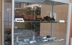 In einer Vitrine in der Kreissparkasse in Pfullingen sind derzeit Modellbahnen ausgestellt.  FOTO: VEREIN