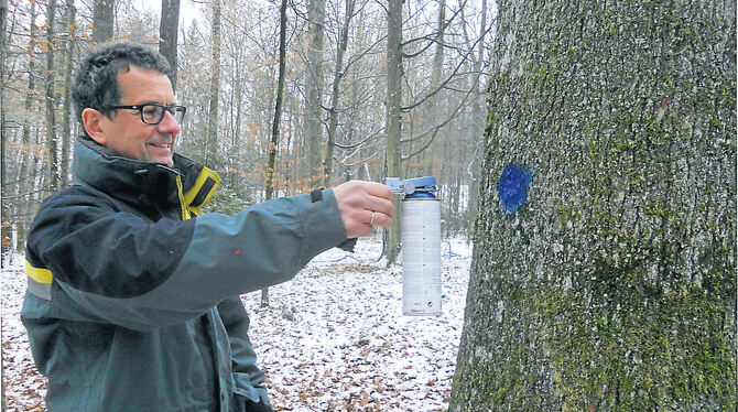 Georg Baumbusch ist für den Wannweiler Forst zuständig. Auf diesem Archivbild zeigt der Revierleiter, wie er mit einem blauen Pu