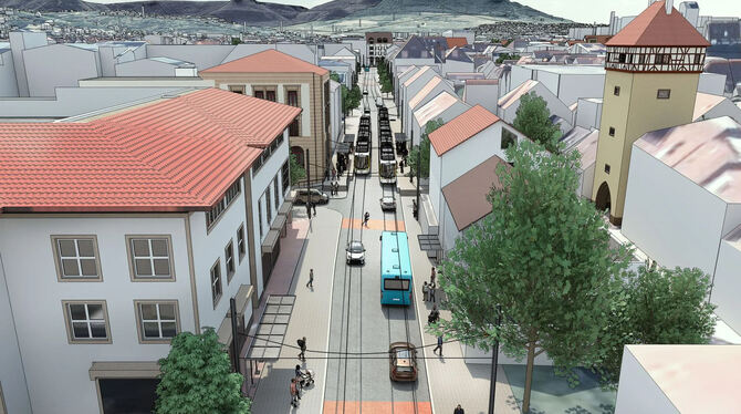 Shared Space: Wenn die Stadtbahn auf der Gartenstraße fahren sollte, wird sie sich dort den Straßenraum mit Bussen und einzelnen