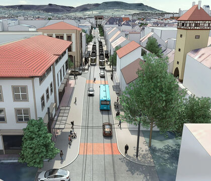 Shared Space: Wenn die Stadtbahn auf der Gartenstraße fahren sollte, wird sie sich dort den Straßenraum mit Bussen und einzelnen