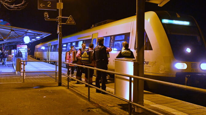 Längerer Zwangshalt im Mössinger Bahhof, nachdem die Zugführerin auf der Fahrt von Bodelshausen eine unklare Kollision gehabt ha