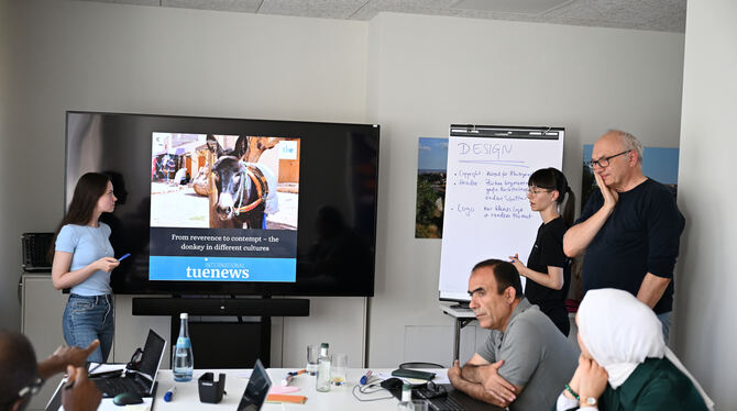 In den Redaktionskonferenzen bespricht das internationale Team die nächsten Aufgaben. Fertige Artikel werden in fünf Sprachen ve