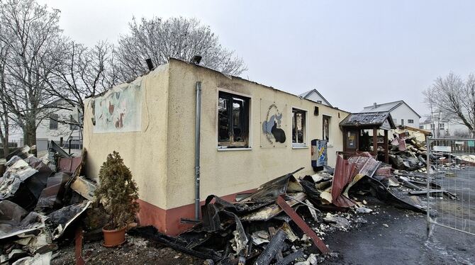 Nur noch Schutt und ein Gebäudegerippe: das Kleintierzüchterheim »Albblick« in Altenriet einen Tag nach dem Großbrand.