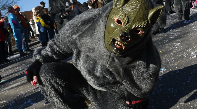 Rammertwölfe Fasnet Lieber nicht schief anschauen, Ein Nehrener Rammertwolf lauert