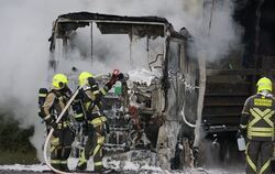Einen der zeitaufwendigsten Einsätze hatte die Münsinger Feuerwehr Ende Juli, als ein Lkw im Industrie-gebiet brannte.  FOTO: LE