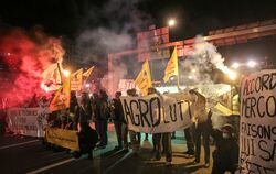Mitglieder der Bauerngewerkschaft Confederation Paysanne nehmen an einer Aktion teil, bei der sie den Verkehr auf der Pariser R