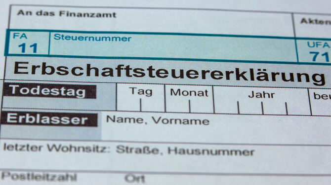 Formular für die Erbschaftsteuererklärung an das Finanzamt.