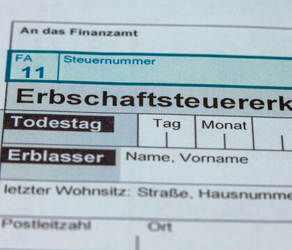 Formular für die Erbschaftsteuererklärung an das Finanzamt.