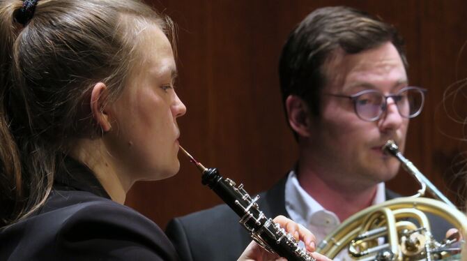 Holz und Blech in vollendeter Harmonie: Oboistin Johanna Stier und Hornist Marc Gruber beim Gastspiel des Monet-Quintetts.