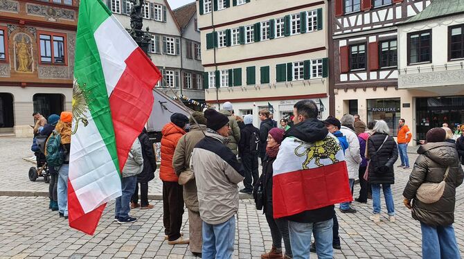 Über 200 Menschen kamen zur Kundgebung auf den Tübinger Marktplatz. Sie zeigten sich solidarisch mit den Protestierenden im Iran
