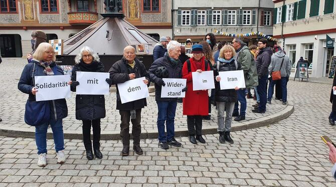 Kundgebung auf dem Tübinger Marktplatz gegen das iranische Mullah-Regime.