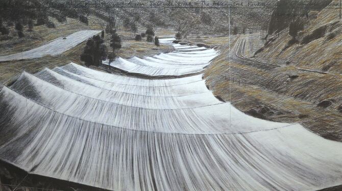 Christo-Lithografie »Over the Arkansas River, Projekt A«.