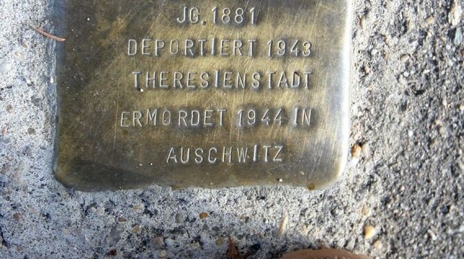 Ein Stolperstein auf der Straße.