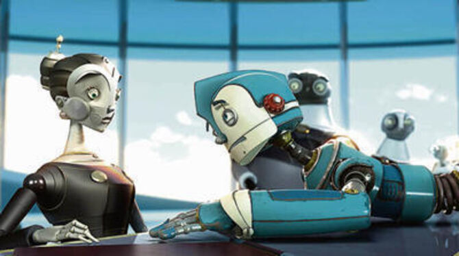 Wenn Rodney und Cappy im »Robots«-Original flirten, befinden sich Halle Berry und Ewan McGregor auf Augenhöhe. In der deutschen Fassung muss sich Synchron-Profi Philipp Moog dagegen mit Sarah Connor abgeben.
FOTO: FOX Wenn Rodney und Cappy im »Robots«-Original flirten, befinden sich Halle Berry und Ewan McGregor auf Augenhöhe. In der deutschen Fassung muss sich Synchron-Profi Philipp Moog dagegen mit Sarah Connor abgeben.
FOTO: FOX