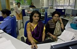 Mitarbeiter einer Niederlassung des deutschen Elektrokonzerns Bosch in Bangalore. Foto: Arno Burgi