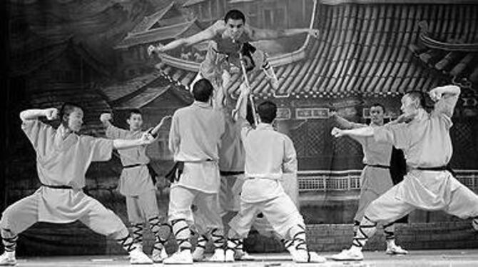 Akrobatik und Hochleistungssport boten Shaolin-Kämpfer in der Reutlinger Listhalle.
FOTO: TRINKHAUS