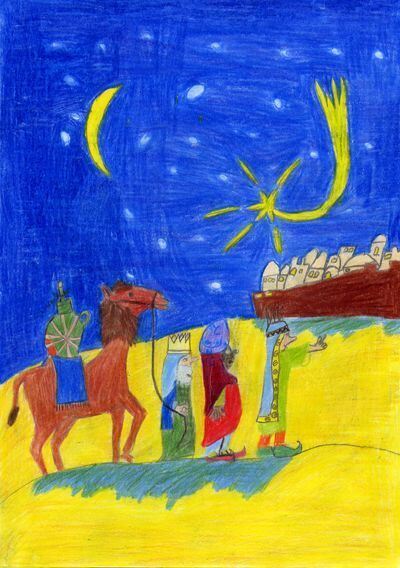 Der Stern von Bethlehem weist den Weg zur Krippe. Diese Szene wurde von Patricia Bakonyi (8) aus Lichtenstein gemalt.