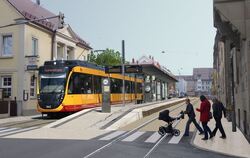 Vom Reutlinger Hauptbahnhof auf der Schiene durch die Reutlinger Gartenstraße in Richtung Pfullingen: In der Animation ist links