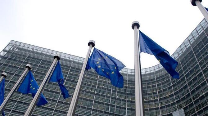 Europafahnen wehen vor dem Gebäude der Europäischen Kommission in Brüssel. Foto: Inga Kjer