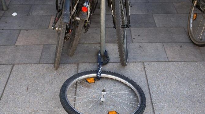 Nur das Vorderrad ist geblieben - Fahrraddiebe verursachen einen immensen Schaden. Foto: Peter Endig