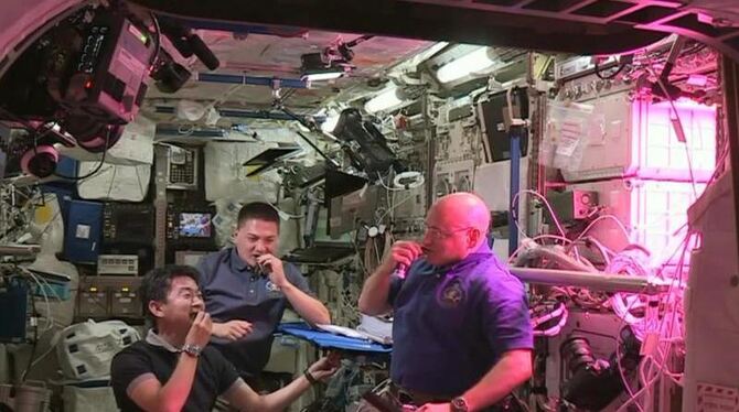 Szenen wie aus einem Sci-Fi-Film: Astronauten der ISS verzehren ihre erste Ernte. US-Astronaut Scott Kelly hatte den Salat am