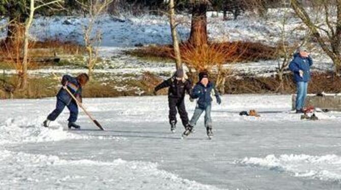 Action auf dem Reutlinger Breitenbachsee: Viele Kufenkünstler wagen sich hier aufs Eis - ganz ungefährlich ist's aber nicht. GEA