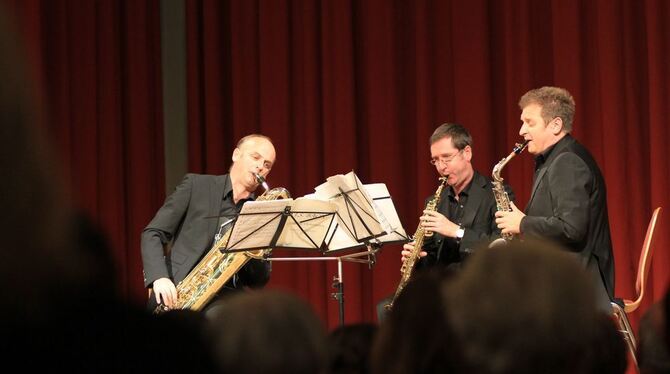 Markus Maier (Bartionensaxofon), Frank Schüssler (Sopransaxofon) und Stefan Mishula (Altsaxofon) bilden »Sax Allemande«. Das Tri